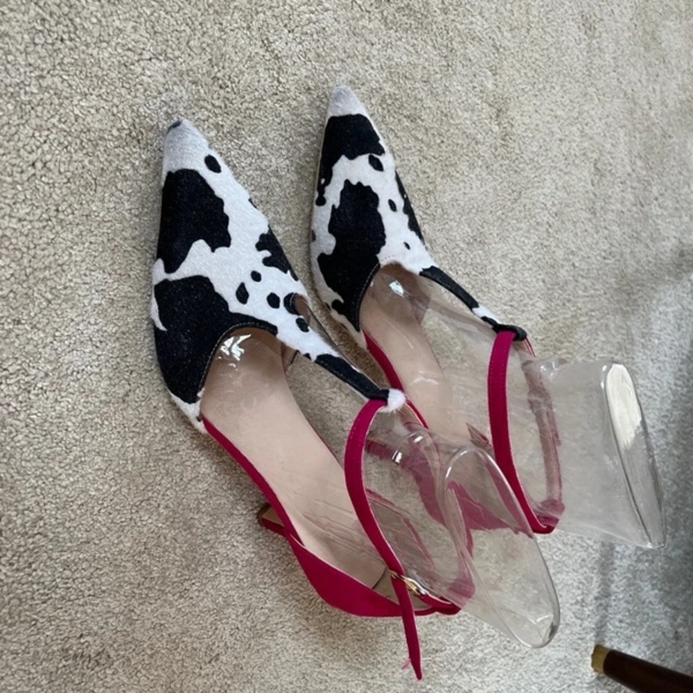 Stylish Cow Print Heels with Pink Straps